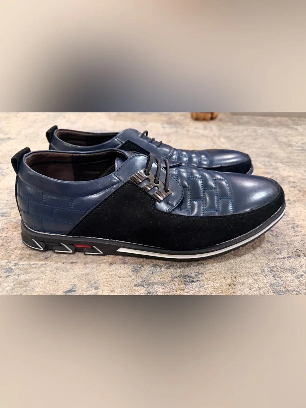 Gatsby Men's Navy and Black Leather Casual Lace-Up Shoes